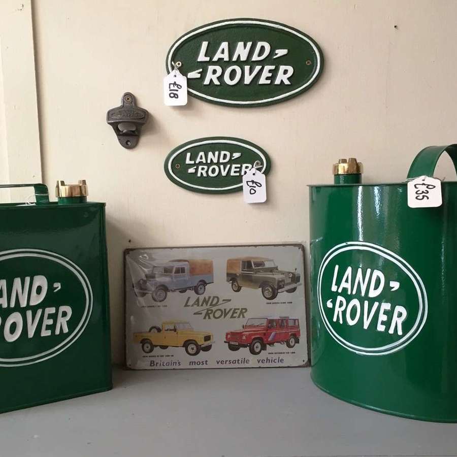 Land Rover Oil Cans, Bottle Opener and Wall Plaques