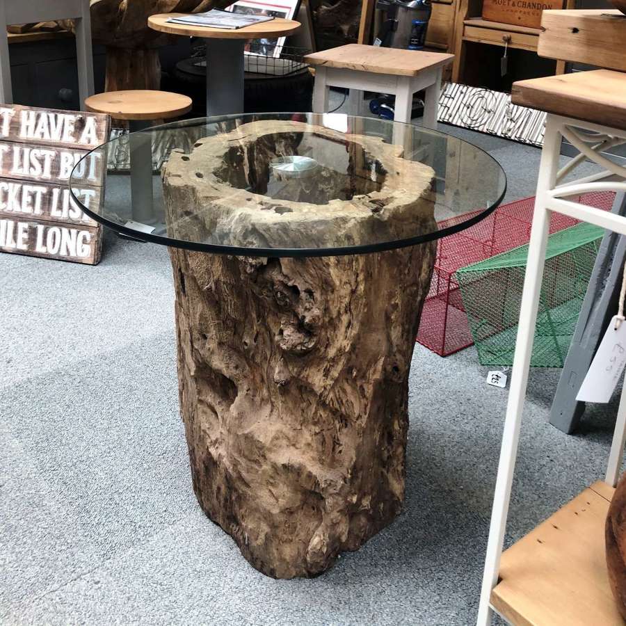 Tree Trunk Base Glass Top Table